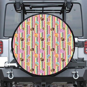 Pastel Striped Cupcake Pattern Print Leather Spare Tire Cover