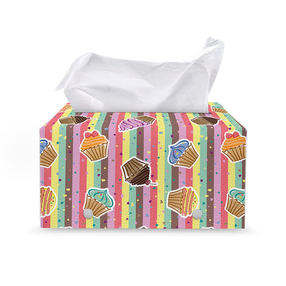 Pastel Striped Cupcake Pattern Print Leather Tissue Box Cover