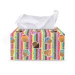 Pastel Striped Cupcake Pattern Print Leather Tissue Box Cover