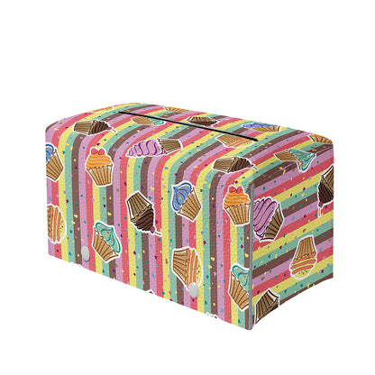 Pastel Striped Cupcake Pattern Print Leather Tissue Box Cover