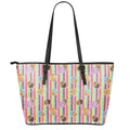 Pastel Striped Cupcake Pattern Print Leather Tote Bag With Zipper