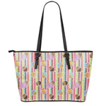 Pastel Striped Cupcake Pattern Print Leather Tote Bag