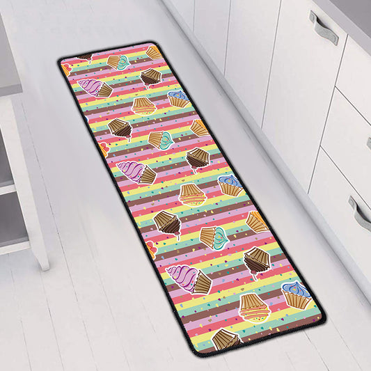Pastel Striped Cupcake Pattern Print Long Kitchen Mat