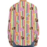 Pastel Striped Cupcake Pattern Print Long Sleeve Baseball Jersey