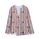 Pastel Striped Cupcake Pattern Print Long Sleeve Short Coat