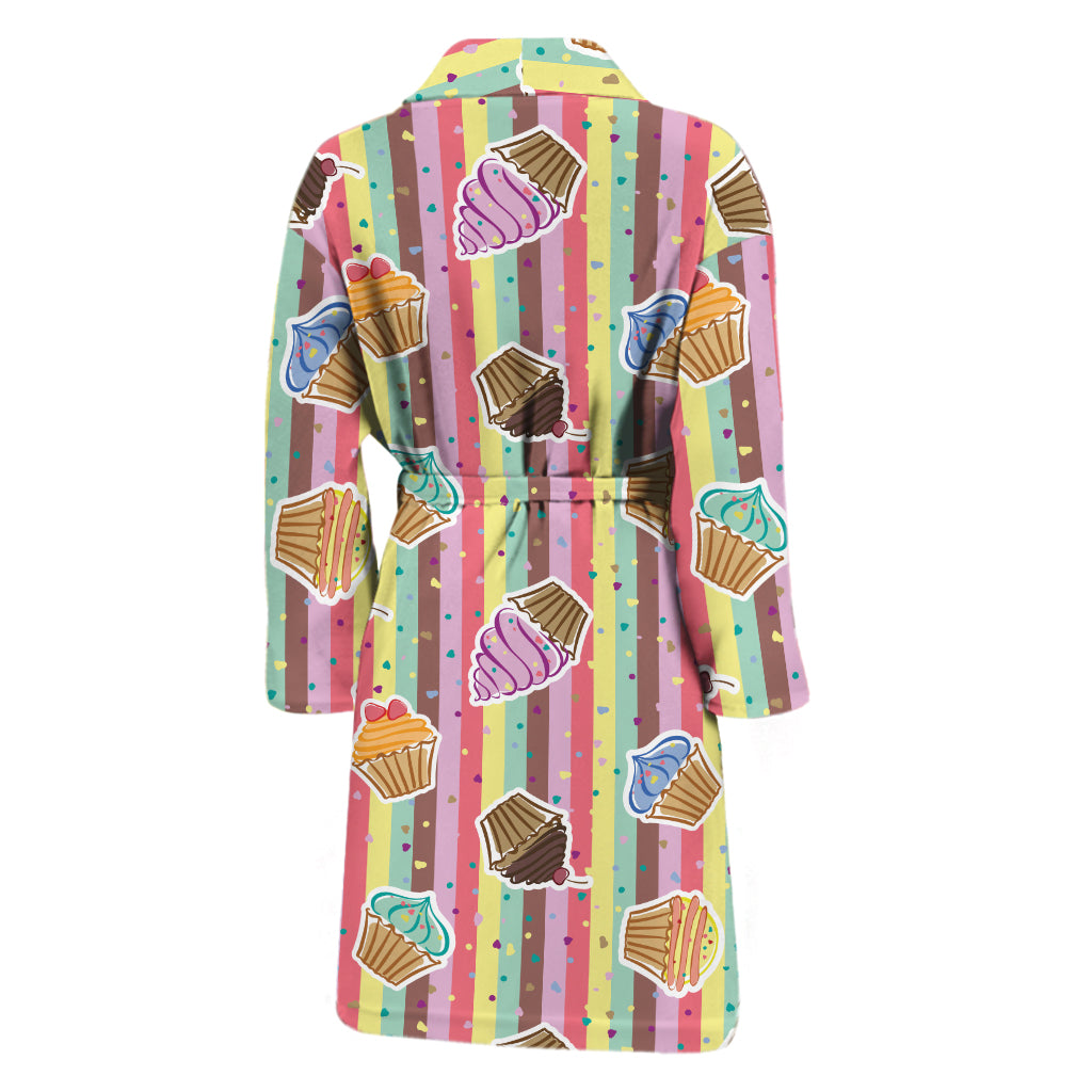 Pastel Striped Cupcake Pattern Print Men's Bathrobe