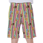 Pastel Striped Cupcake Pattern Print Men's Beach Shorts