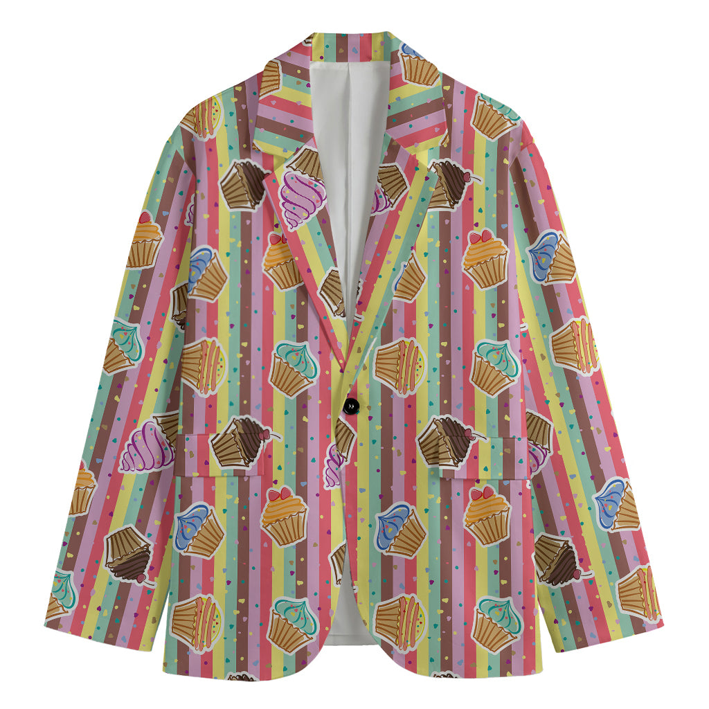 Pastel Striped Cupcake Pattern Print Men's Blazer