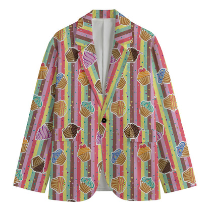 Pastel Striped Cupcake Pattern Print Men's Blazer