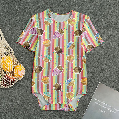 Pastel Striped Cupcake Pattern Print Men's Bodysuit