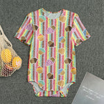 Pastel Striped Cupcake Pattern Print Men's Bodysuit