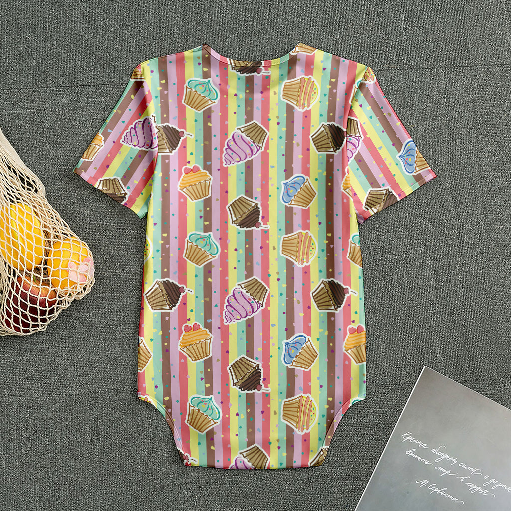 Pastel Striped Cupcake Pattern Print Men's Bodysuit