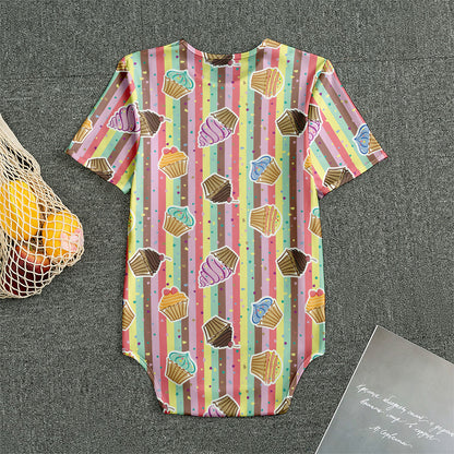 Pastel Striped Cupcake Pattern Print Men's Bodysuit