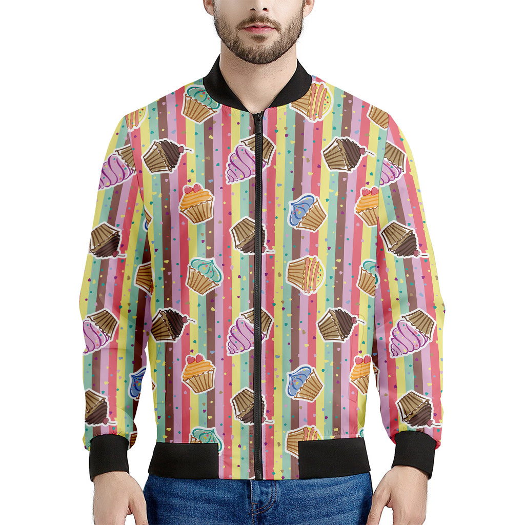 Pastel Striped Cupcake Pattern Print Men's Bomber Jacket