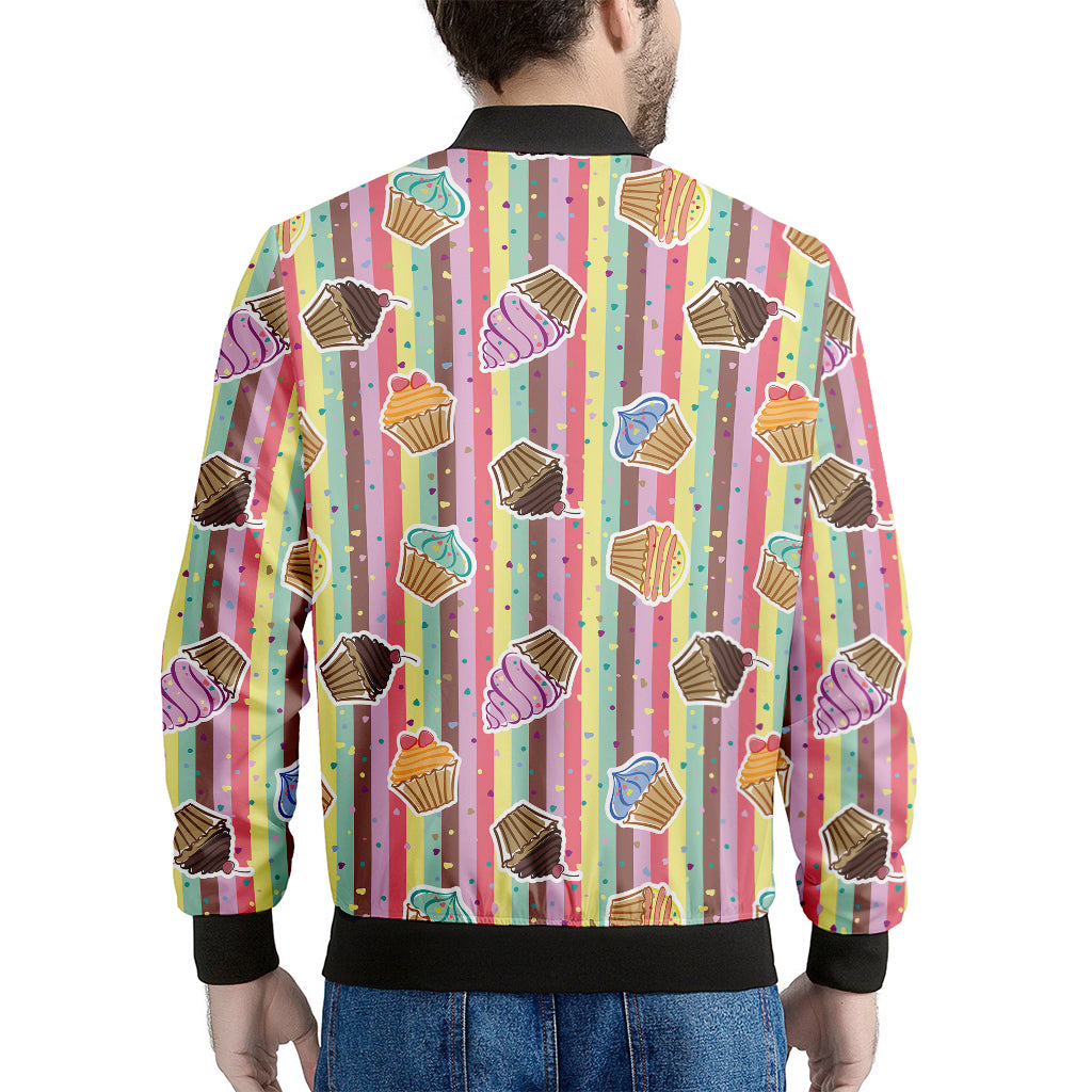 Pastel Striped Cupcake Pattern Print Men's Bomber Jacket