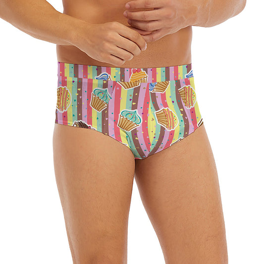 Pastel Striped Cupcake Pattern Print Men's Briefs