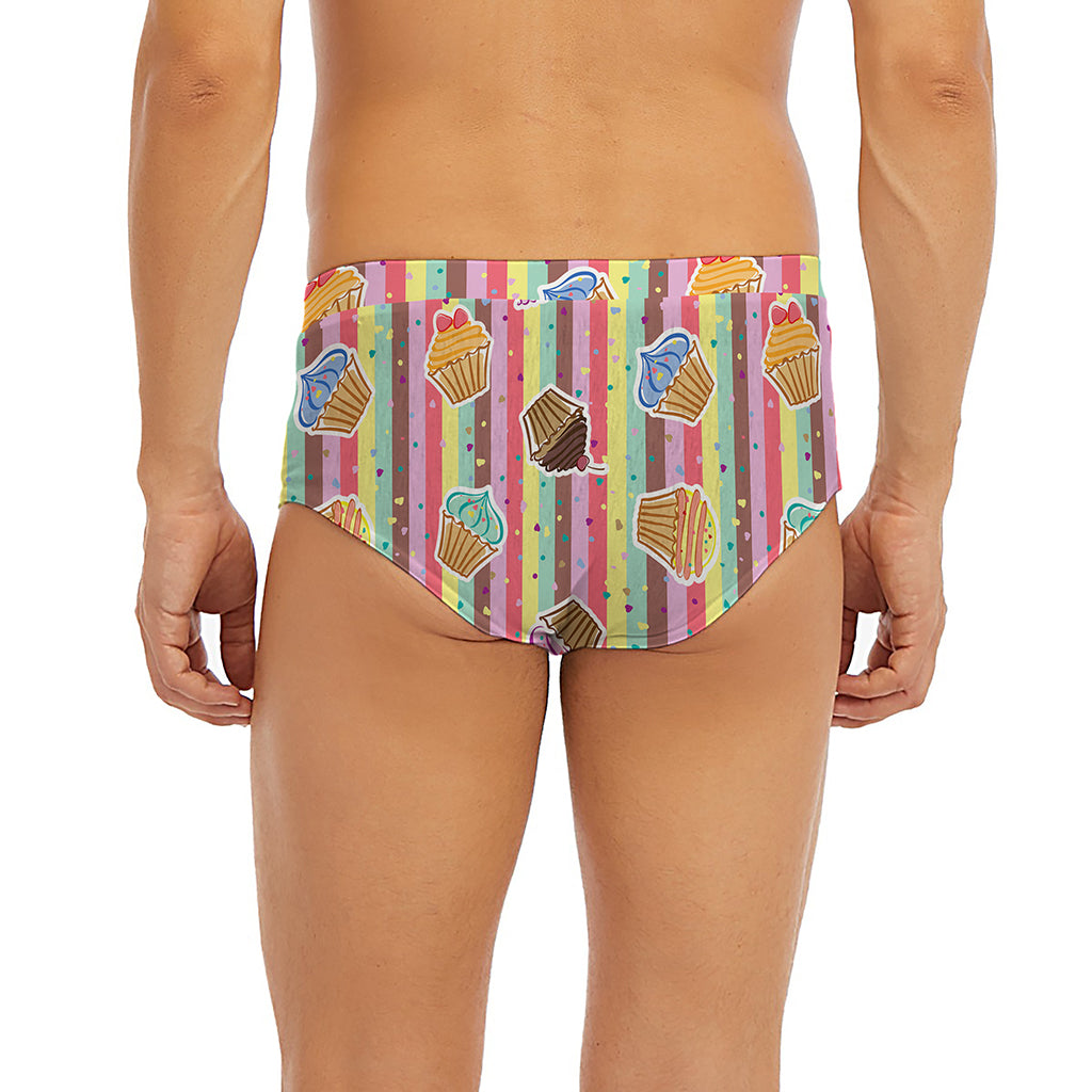 Pastel Striped Cupcake Pattern Print Men's Briefs