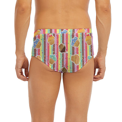 Pastel Striped Cupcake Pattern Print Men's Briefs