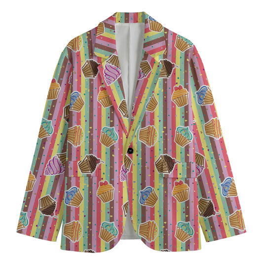 Pastel Striped Cupcake Pattern Print Men's Cotton Blazer