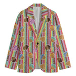 Pastel Striped Cupcake Pattern Print Men's Cotton Blazer