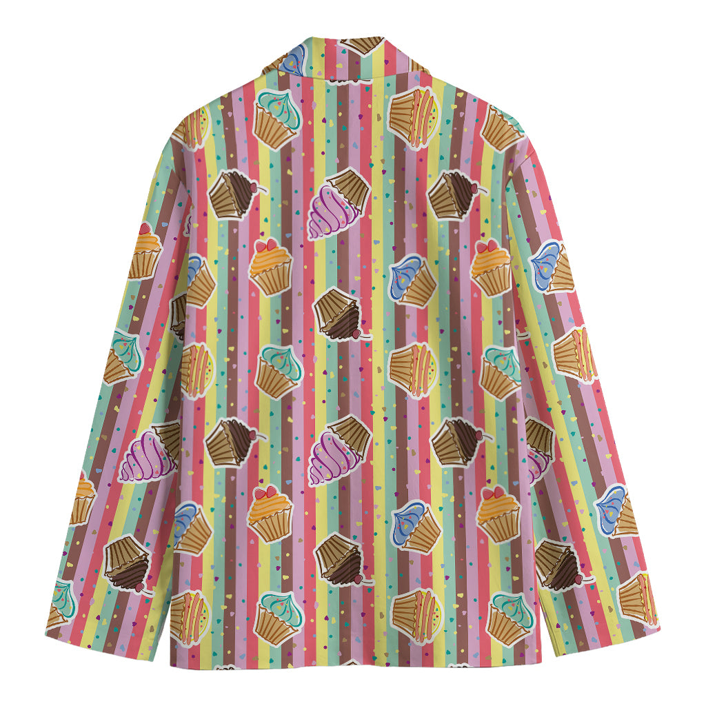 Pastel Striped Cupcake Pattern Print Men's Cotton Blazer