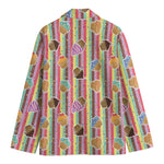 Pastel Striped Cupcake Pattern Print Men's Cotton Blazer