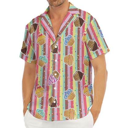 Pastel Striped Cupcake Pattern Print Men's Deep V-Neck Shirt