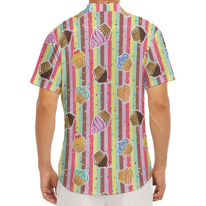 Pastel Striped Cupcake Pattern Print Men's Deep V-Neck Shirt