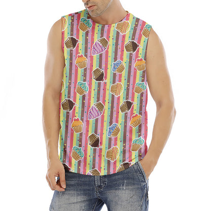 Pastel Striped Cupcake Pattern Print Men's Fitness Tank Top
