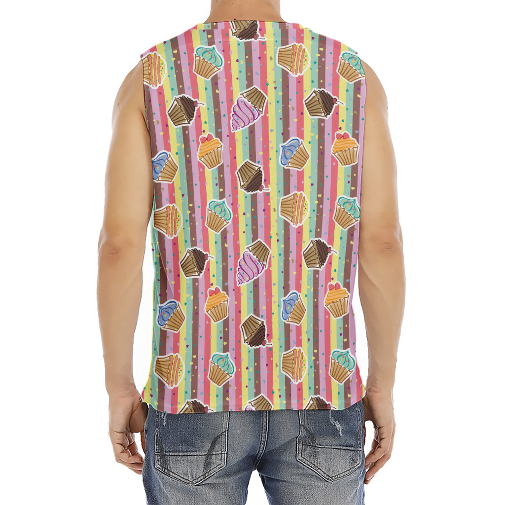 Pastel Striped Cupcake Pattern Print Men's Fitness Tank Top