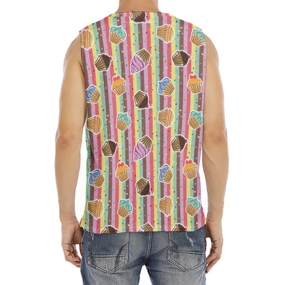 Pastel Striped Cupcake Pattern Print Men's Fitness Tank Top