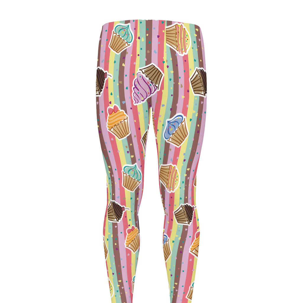 Pastel Striped Cupcake Pattern Print Men's leggings