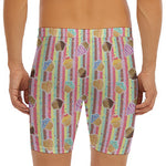 Pastel Striped Cupcake Pattern Print Men's Long Boxer Briefs