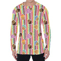 Pastel Striped Cupcake Pattern Print Men's Long Sleeve T-Shirt