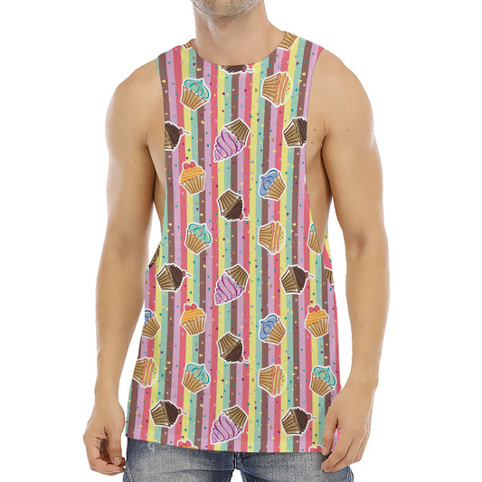 Pastel Striped Cupcake Pattern Print Men's Muscle Tank Top