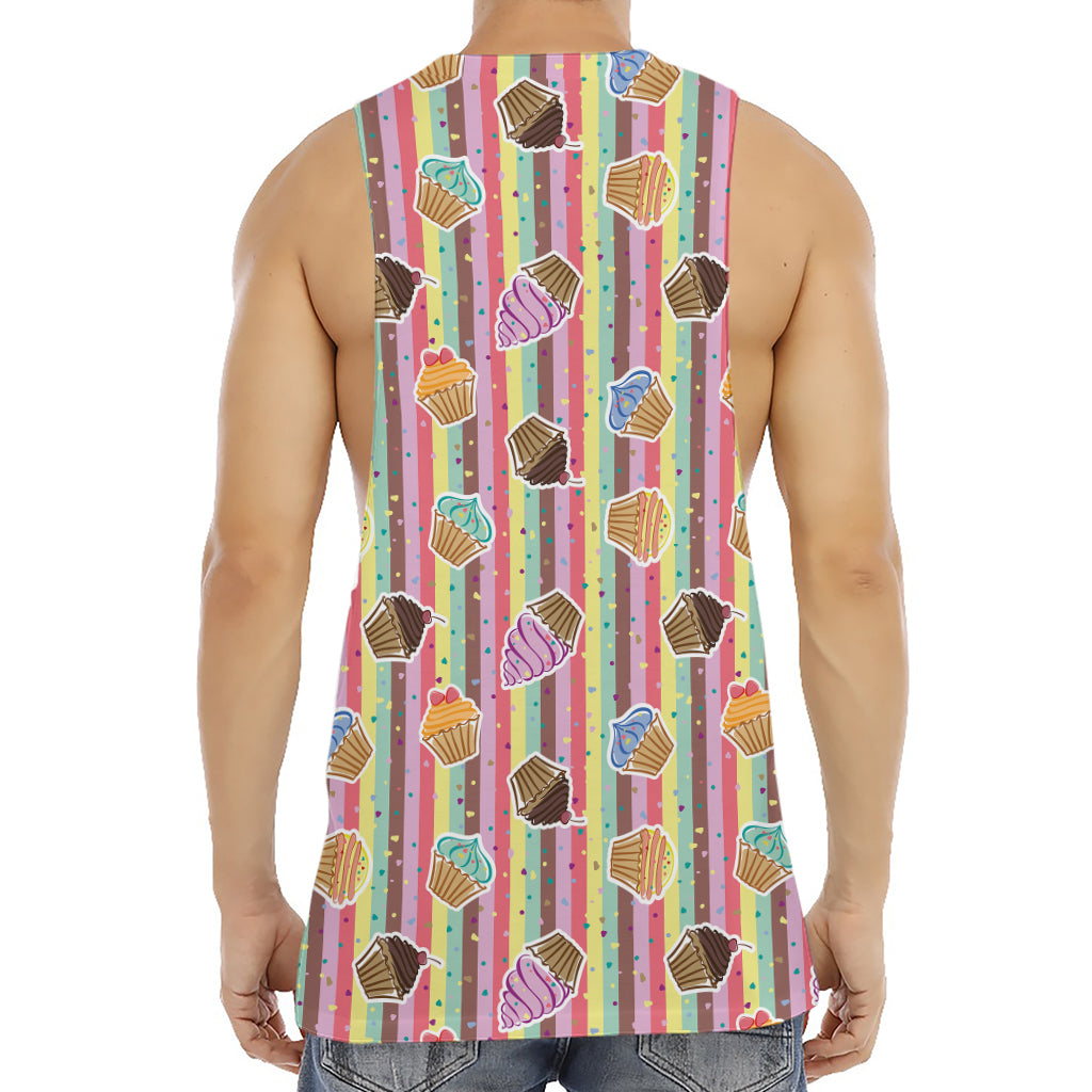 Pastel Striped Cupcake Pattern Print Men's Muscle Tank Top