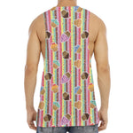 Pastel Striped Cupcake Pattern Print Men's Muscle Tank Top