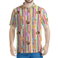 Pastel Striped Cupcake Pattern Print Men's Polo Shirt