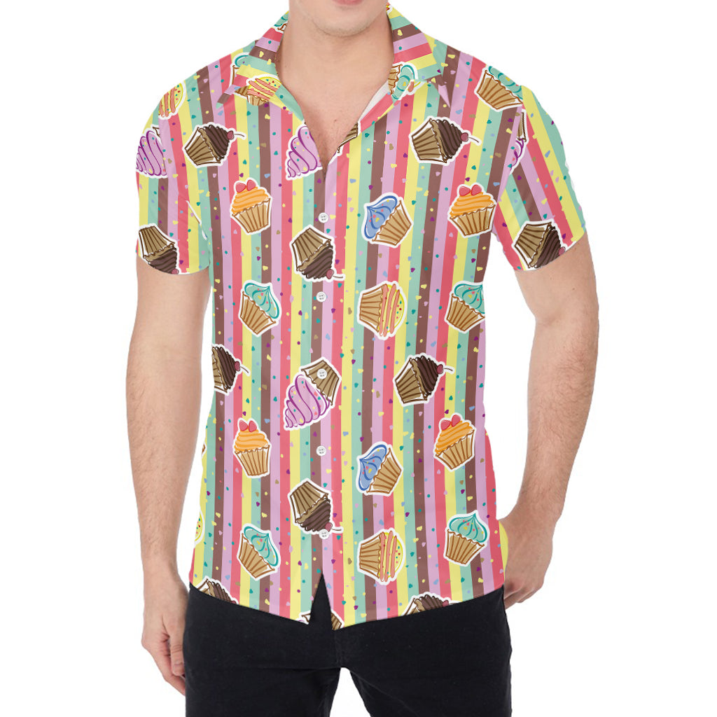 Pastel Striped Cupcake Pattern Print Men's Shirt