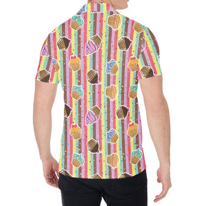 Pastel Striped Cupcake Pattern Print Men's Shirt