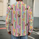 Pastel Striped Cupcake Pattern Print Men's Shirt Jacket