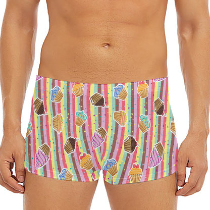 Pastel Striped Cupcake Pattern Print Men's Short Boxer Briefs