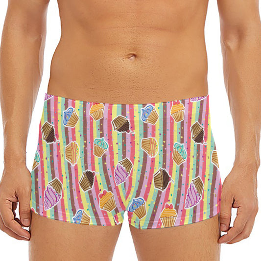 Pastel Striped Cupcake Pattern Print Men's Short Boxer Briefs