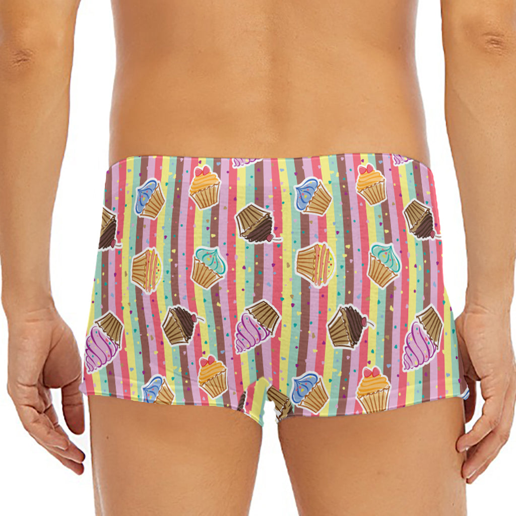 Pastel Striped Cupcake Pattern Print Men's Short Boxer Briefs