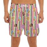 Pastel Striped Cupcake Pattern Print Men's Split Running Shorts