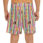 Pastel Striped Cupcake Pattern Print Men's Split Running Shorts