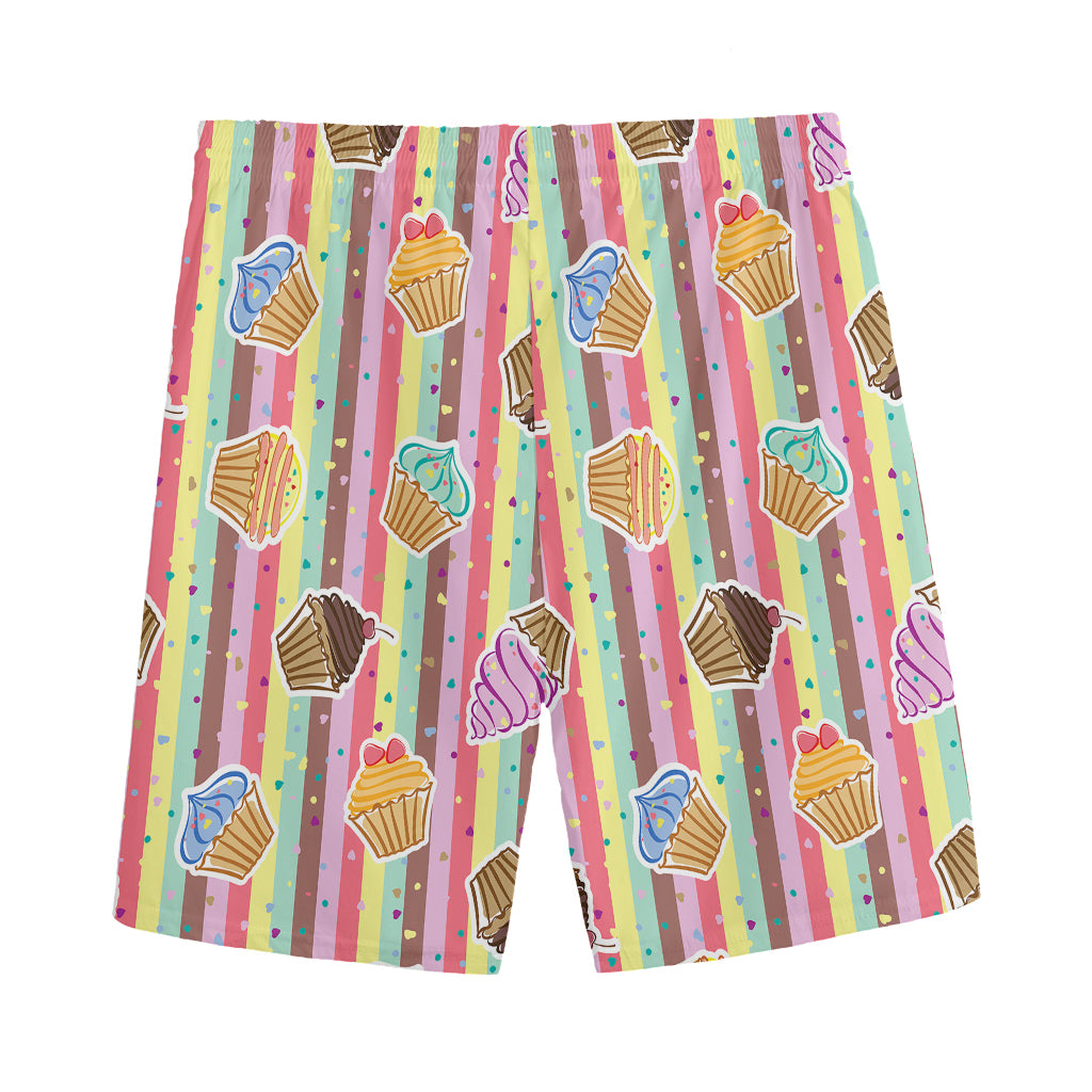 Pastel Striped Cupcake Pattern Print Men's Sports Shorts