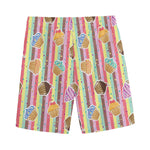 Pastel Striped Cupcake Pattern Print Men's Sports Shorts