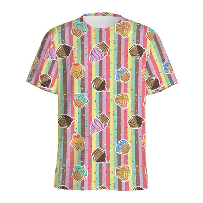 Pastel Striped Cupcake Pattern Print Men's Sports T-Shirt