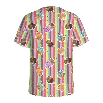 Pastel Striped Cupcake Pattern Print Men's Sports T-Shirt
